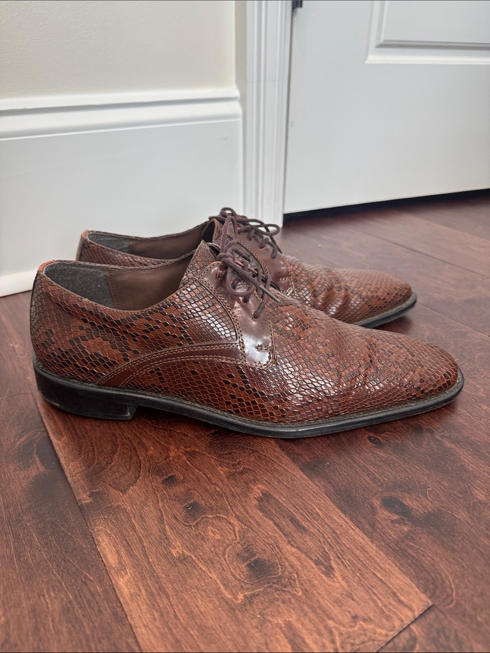 Stacy Adams Brown Leather Snakeskin Print Dress Shoes Business Suit Church